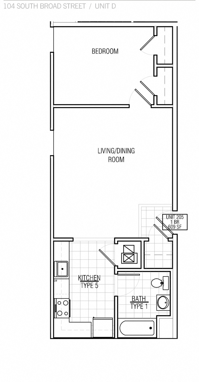 Floor plan for 1 bed, 1 bath